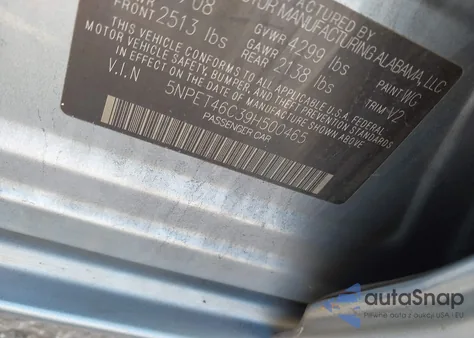 2009 Hyundai Sonata Gls z USA, uszkodzony, nr VIN 5NPET46C39H500465